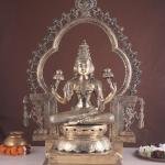 Pure Brass 32.5" Goddess Lakshmi with Prabhavali Statue | Large Temple Murti with Divine Halo | Handcrafted Prosperity Idol